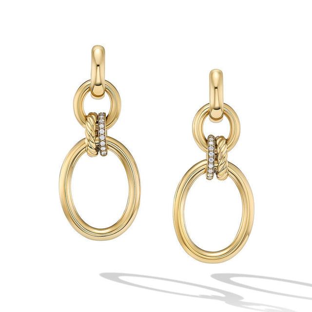 David Yurman Mercer Circular Drop Earrings in 18K Yellow Gold with Pave Diamonds