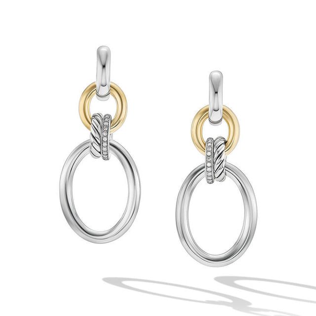 David Yurman Mercer Circular Drop Earrings in Sterling Silver with 18K Yellow Gold and Pave Diamonds