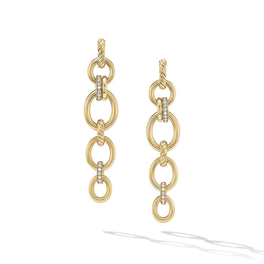 David Yurman Mercer Linked Drop Earrings in 18K Yellow Gold with Pave Diamonds