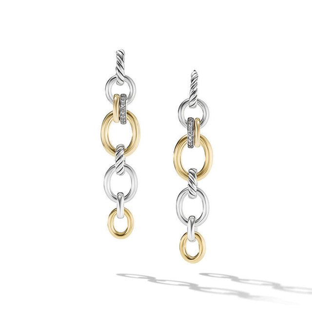 David Yurman Mercer Linked Drop Earrings in Sterling Silver with 18K Yellow Gold and Pave Diamonds