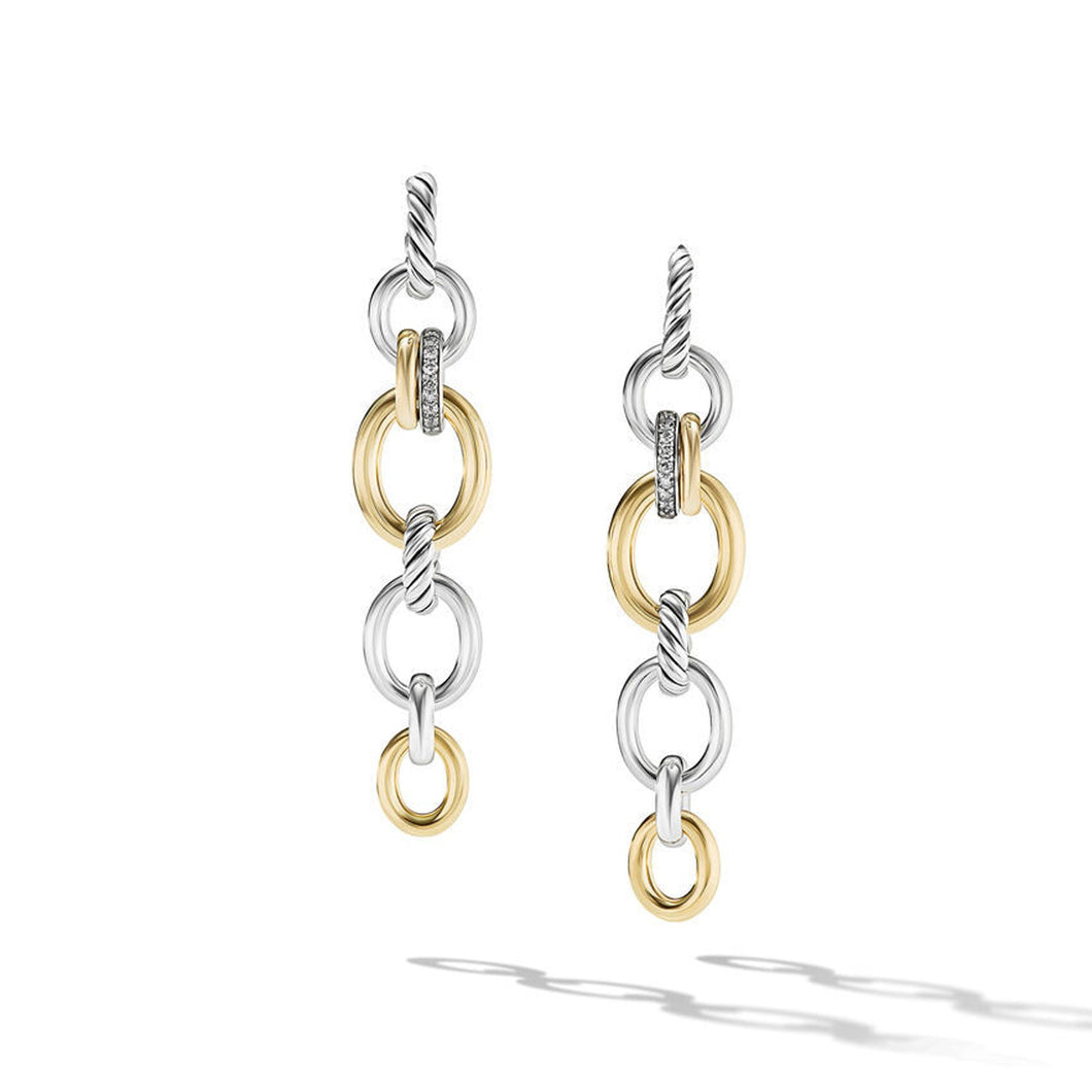 David Yurman Mercer Linked Drop Earrings in Sterling Silver with 18K Yellow Gold and Pave Diamonds