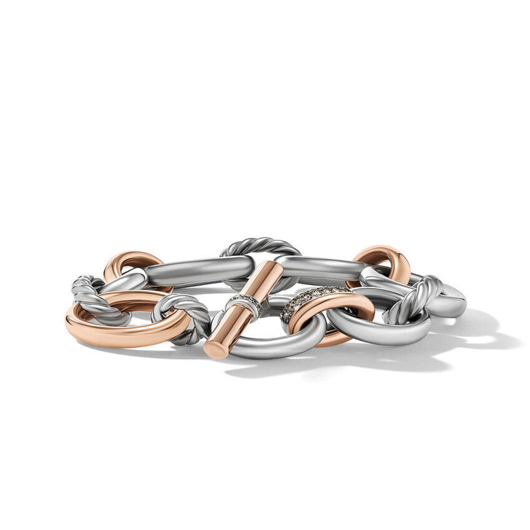 David Yurman Mercer Melange Bracelet in Sterling Silver with 18K Rose Gold and Pave Cognac Diamonds | Large