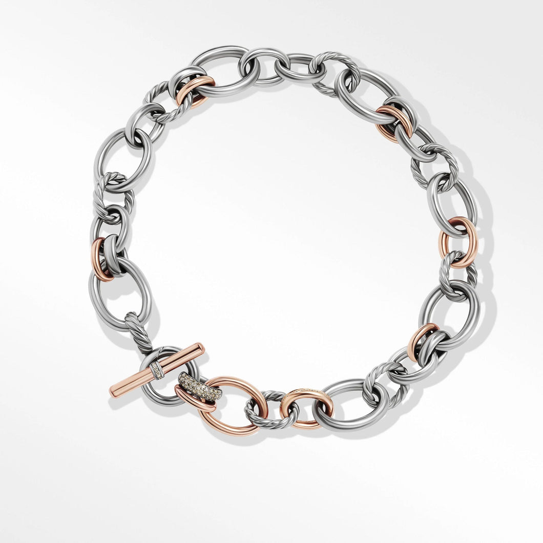 David Yurman Mercer Melange Necklace in Sterling Silver with 18K Rose Gold and Pave Diamonds | 19 Inches