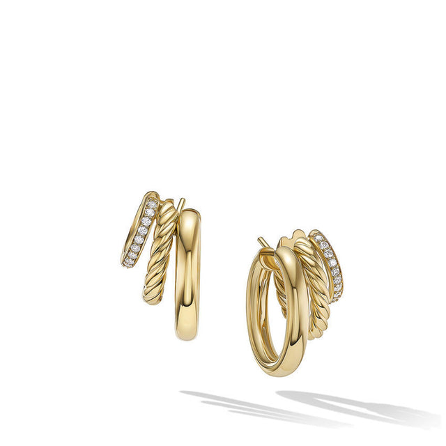 David Yurman Mercer Multi Hoop Earrings in 18K Yellow Gold with Pave Diamonds