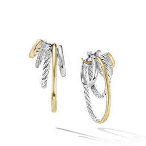 David Yurman Mercer Multi Hoop Earrings in Sterling Silver with 18K Yellow Gold and Diamonds 37.5mm