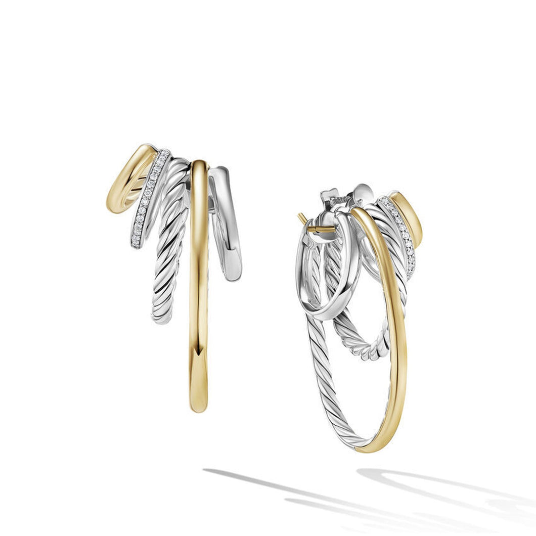 David Yurman Mercer Multi Hoop Earrings in Sterling Silver with 18K Yellow Gold and Diamonds 37.5mm