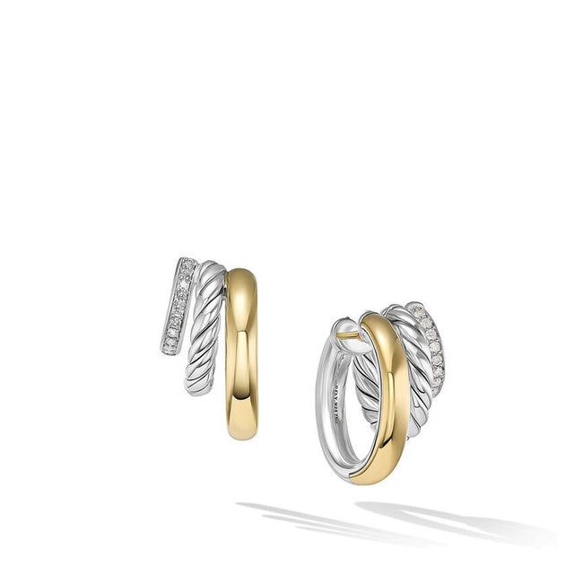 David Yurman Mercer Multi Hoop Earrings in Sterling Silver with 18K Yellow Gold and Pave Diamonds