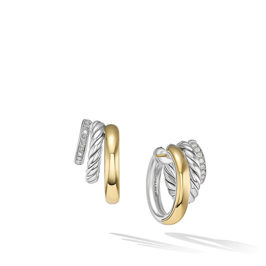 David Yurman Mercer Multi Hoop Earrings in Sterling Silver with 18K Yellow Gold and Pave Diamonds