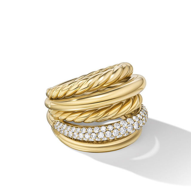 David Yurman Mercer Multi Row Ring in 18K Yellow Gold with Diamonds - Size 8