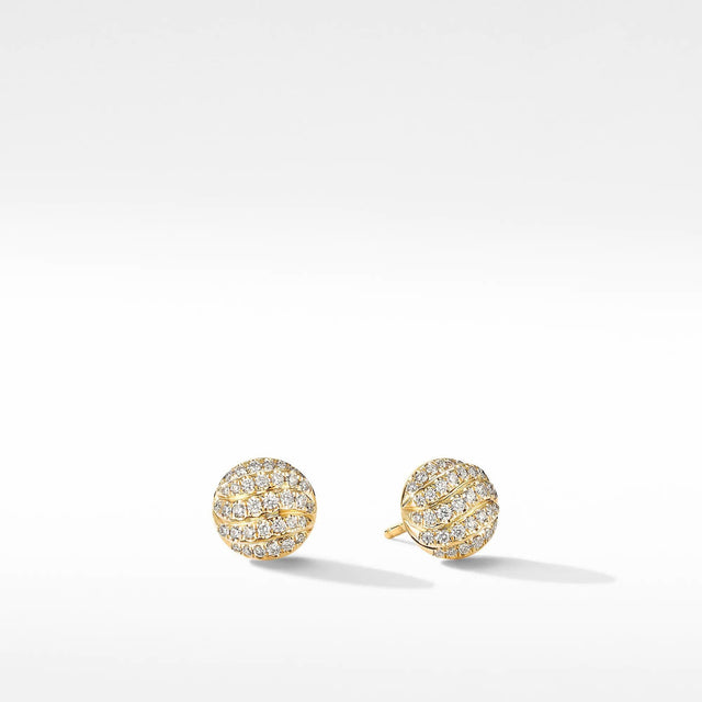David Yurman Mini Cable Stud Earrings in 18K Yellow Gold with Diamonds