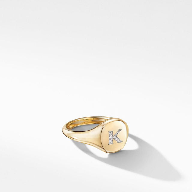 David Yurman Mini DY Initial Pinky Ring in 18K Yellow Gold with Diamonds - K - Size 3.5