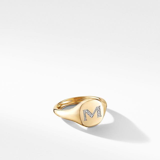 David Yurman Mini Initial M Pinky Ring in 18k Yellow Gold with Diamonds - Size 4