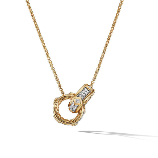 David Yurman Modern Renaissance Double Pendant Necklace in 18K Yellow Gold with Full Pave Diamonds