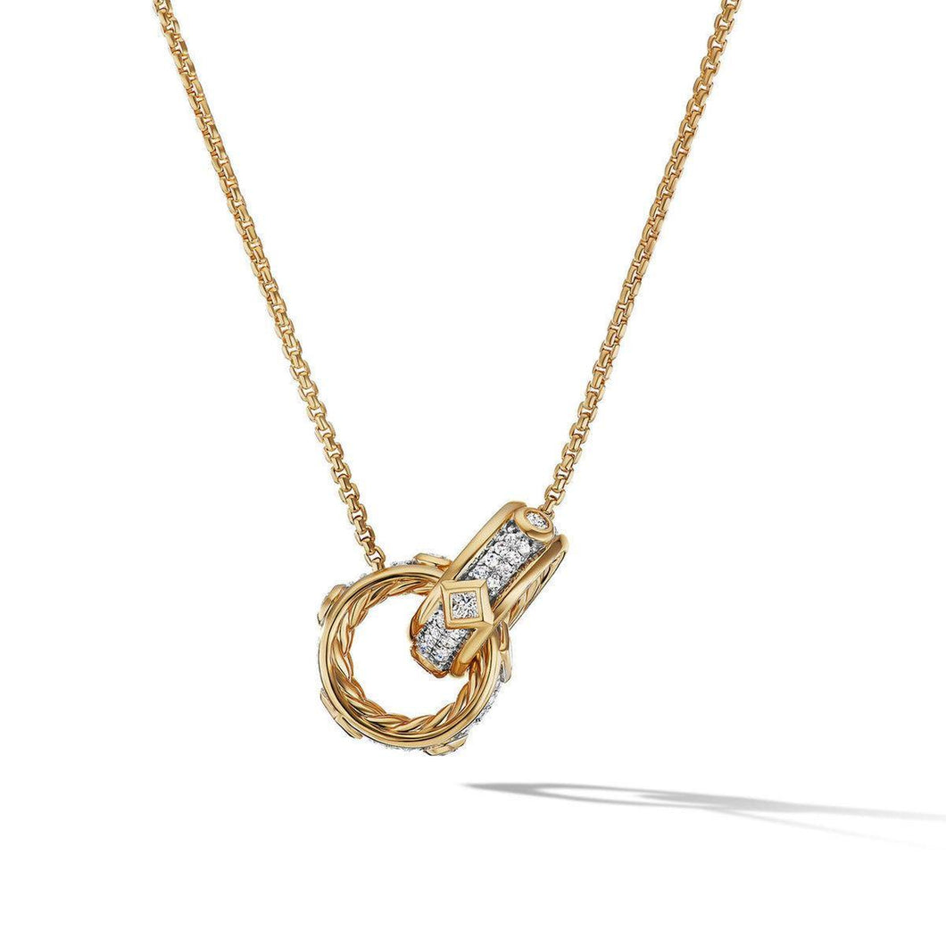 David Yurman Modern Renaissance Double Pendant Necklace in 18K Yellow Gold with Full Pave Diamonds