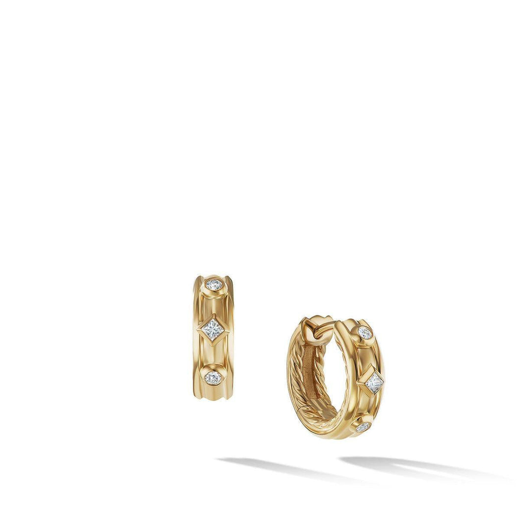 David Yurman Modern Renaissance Huggie Earrings in 18K Yellow Gold with Diamonds