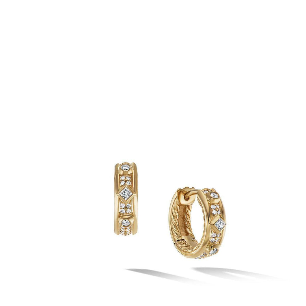 David Yurman Modern Renaissance Huggie Earrings in 18K Yellow Gold with Full Pave Diamonds