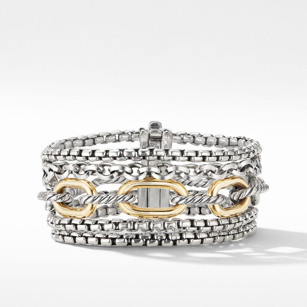 David Yurman Multi-Row Chain Bracelet with 18K Yellow Gold - Medium
