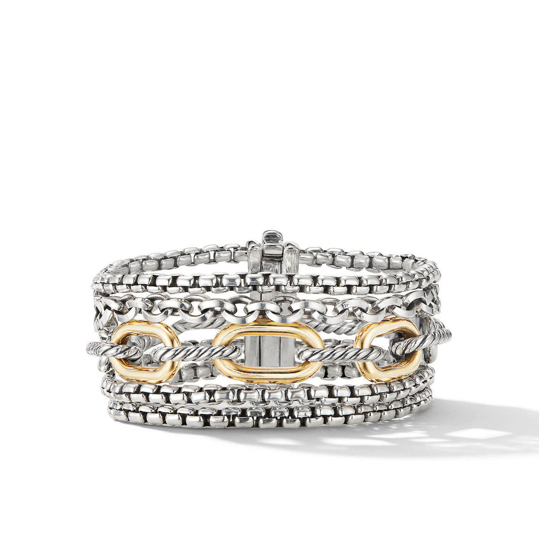 David Yurman Multi-Row Chain Bracelet with 18K Yellow Gold - Small