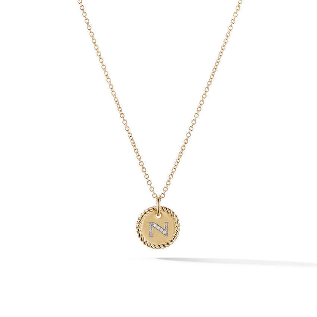 David Yurman N Initial Charm Necklace in 18K Yellow Gold with Pave Diamonds