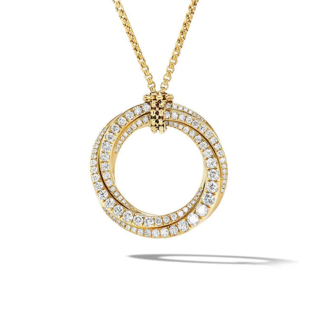 David Yurman Pave Crossover Pendant Necklace in 18K Yellow Gold with Diamonds