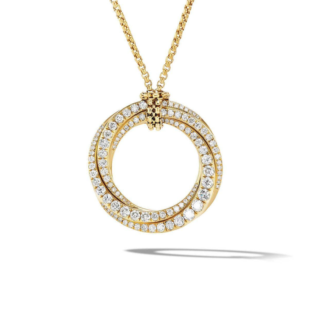 David Yurman Pave Crossover Pendant Necklace in 18K Yellow Gold with Diamonds