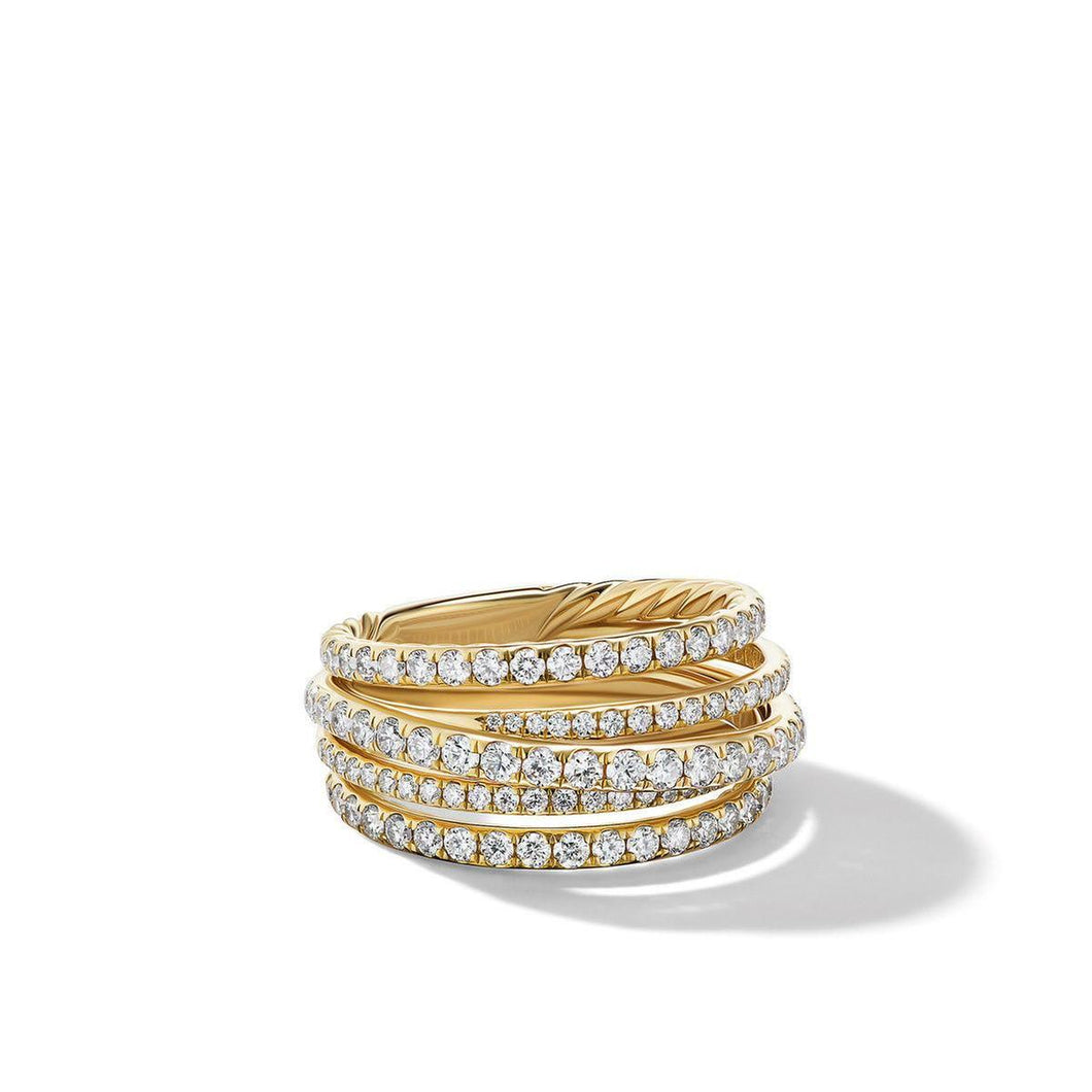 David Yurman Pave Crossover Ring in 18K Yellow Gold with Diamonds - Size 7