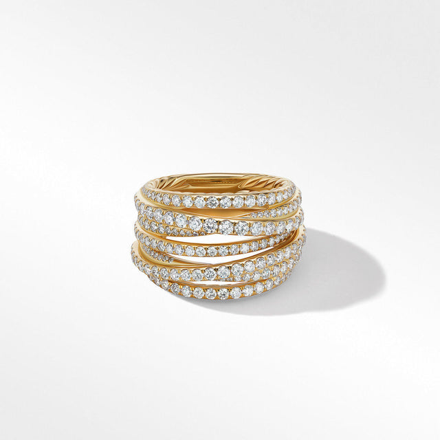 David Yurman Pave Crossover Ring in 18K Yellow Gold with Diamonds | Size 7.5