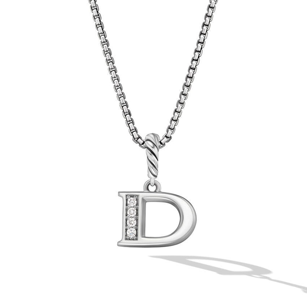 David Yurman Pave Initial Pendant Necklace in Sterling Silver with Diamond D