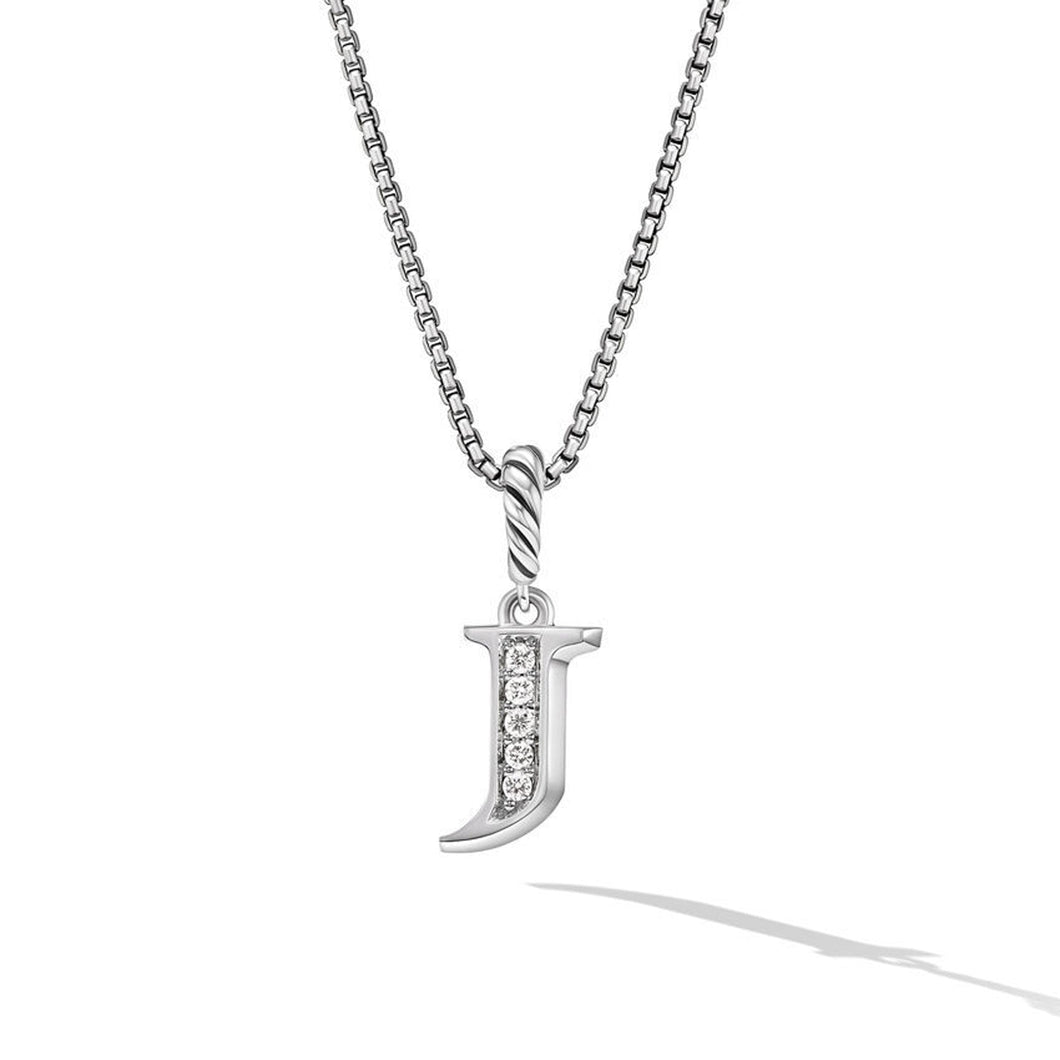 David Yurman Pave Initial Pendant Necklace in Sterling Silver with Diamond J