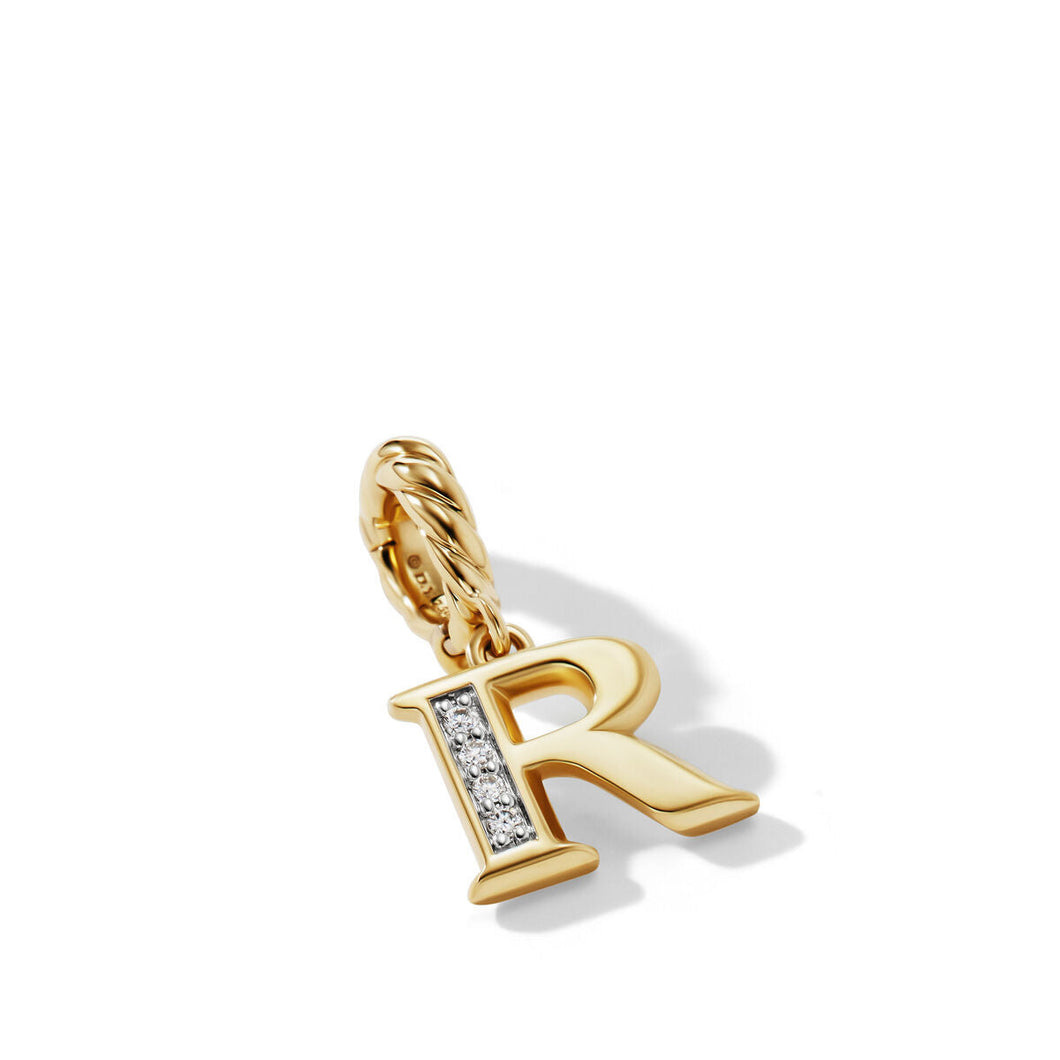 David Yurman Pave R Initial Pendant in 18K Yellow Gold with Diamonds