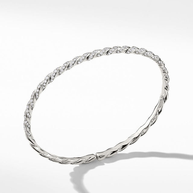 David Yurman Paveflex Bracelet in 18K White Gold with Diamonds | Medium