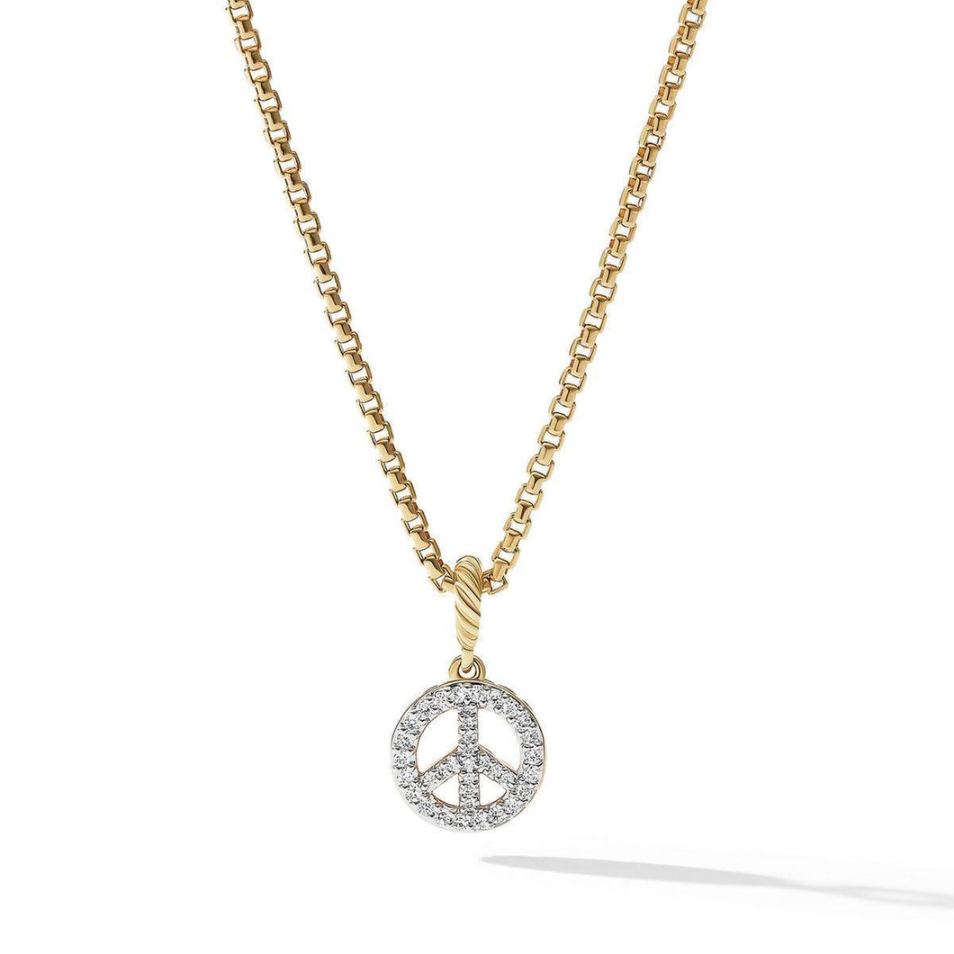 David Yurman Peace Sign Amulet in 18K Yellow Gold with Pave Diamonds