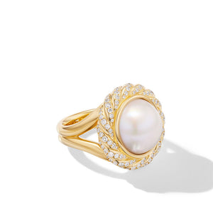 David Yurman Pearl Classics Cable Halo Ring in 18K Yellow Gold with Diamonds 21mm - Size 7