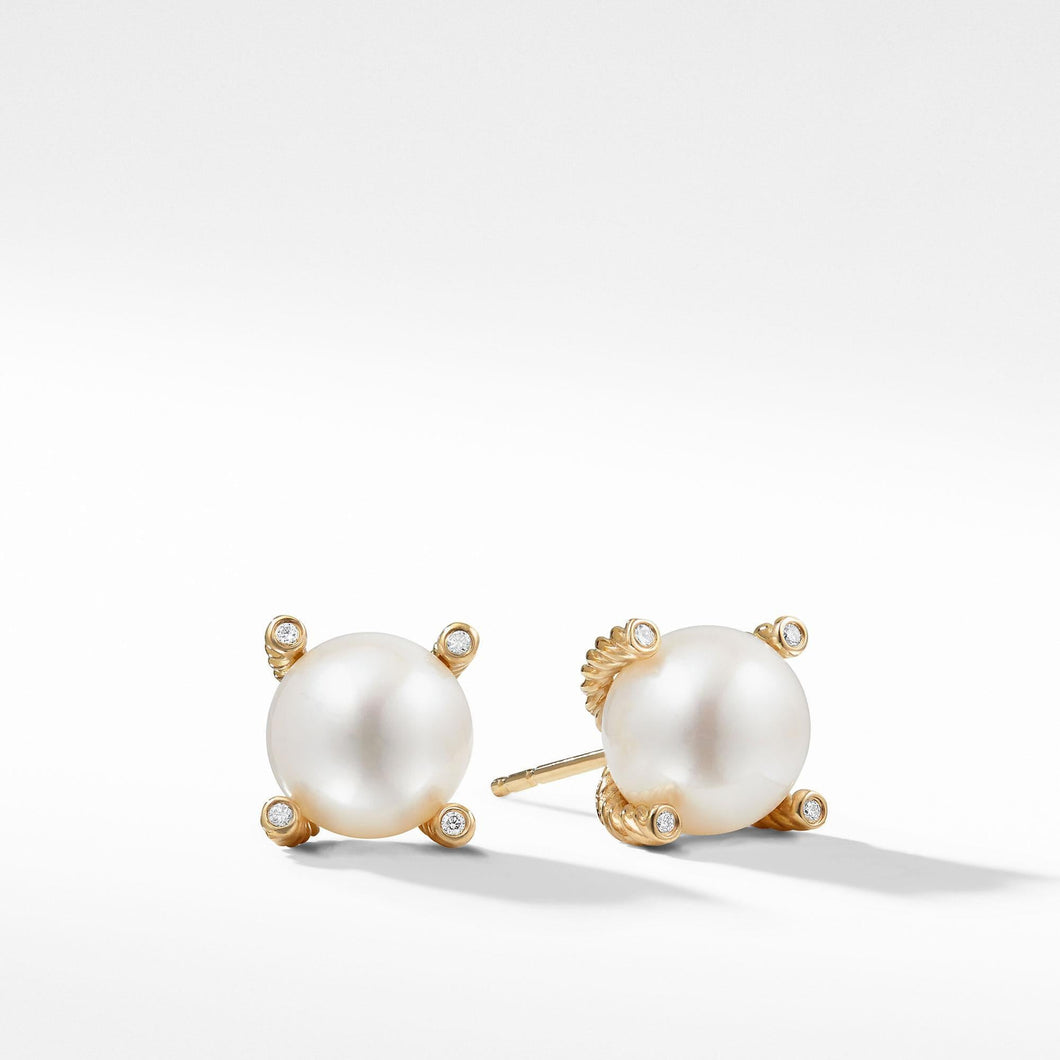 David Yurman Pearl Earrings with Diamonds in 18k Gold