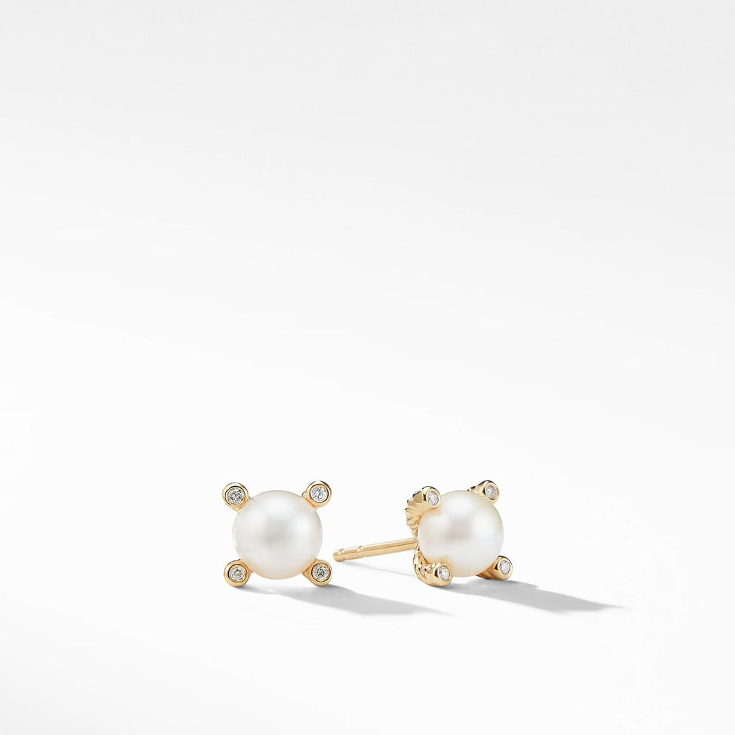 David Yurman Pearl Earrings with Diamonds in 18k Gold