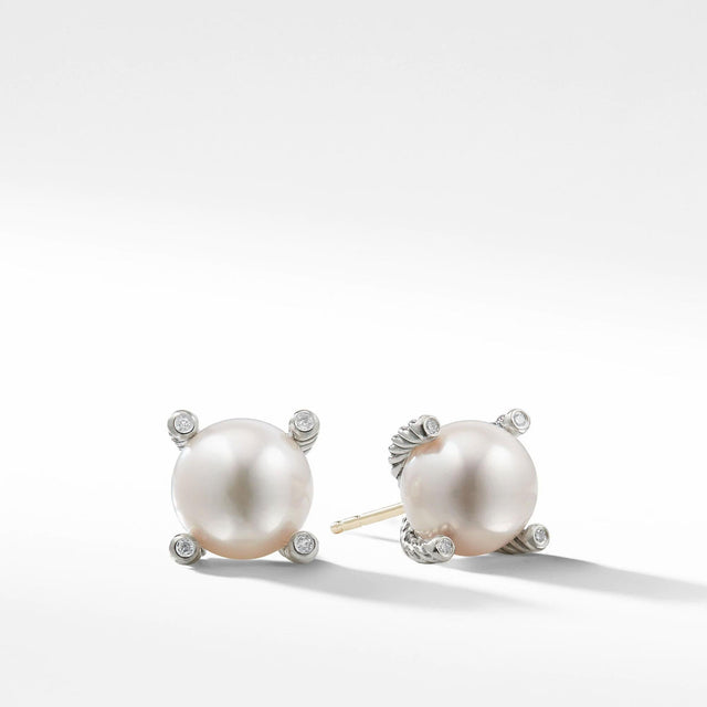 David Yurman Pearl Earrings with Diamonds