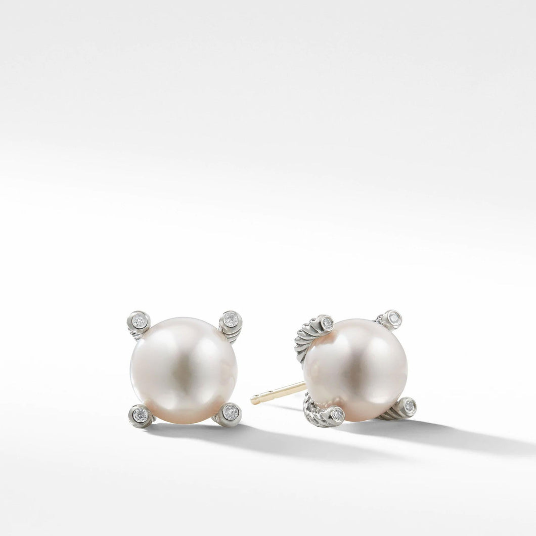 David Yurman Pearl Earrings with Diamonds