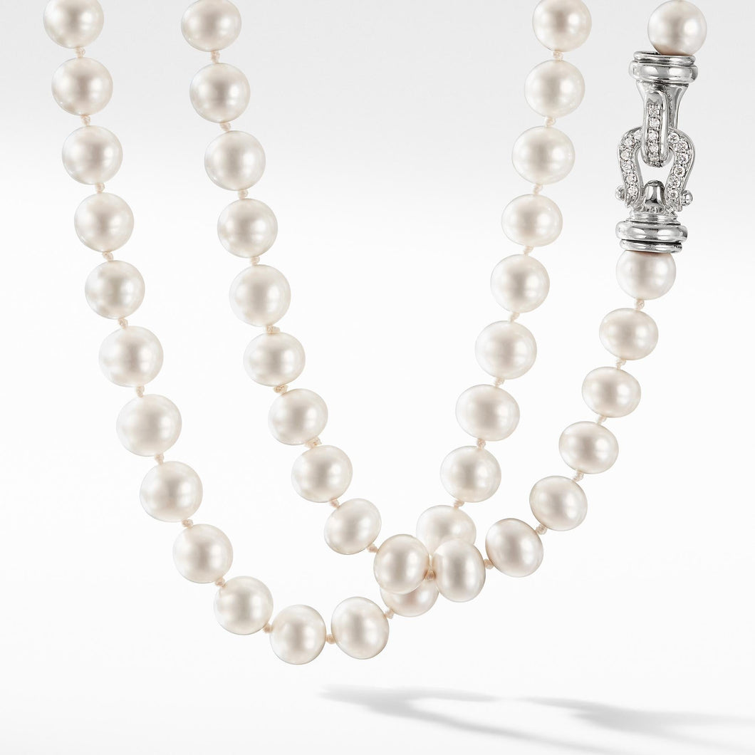 David Yurman Pearl Necklace with Diamonds, 36 inches