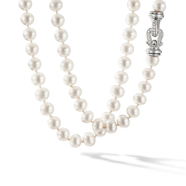 David Yurman Pearl Strand Necklace with Pave Diamonds | 24 Inches