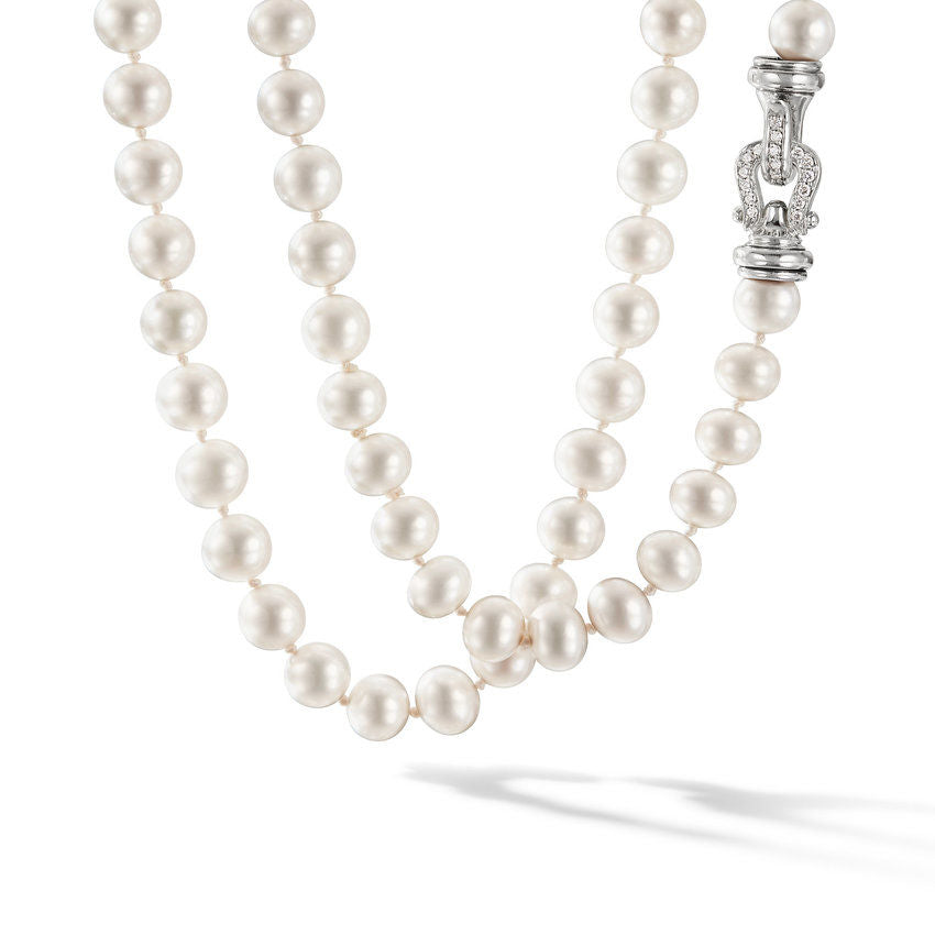 David Yurman Pearl Strand Necklace with Pave Diamonds | 24 Inches