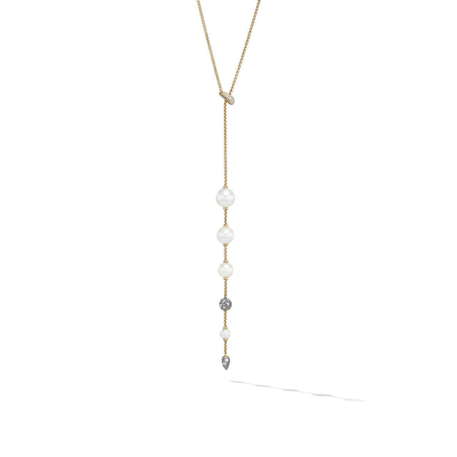 David Yurman Pearl and Pave Y Necklace in 18K Yellow Gold with Diamonds - 28 Inches