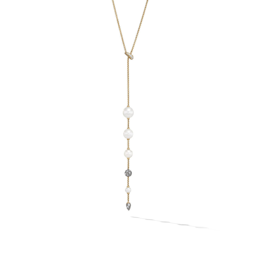 David Yurman Pearl and Pave Y Necklace in 18K Yellow Gold with Diamonds - 28 Inches
