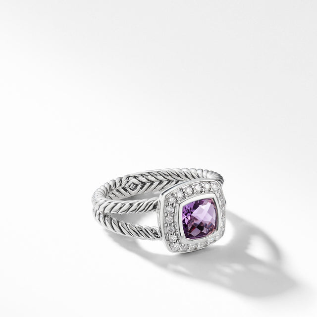 David Yurman Petite Albion Ring with Amethyst and Diamonds - Size 6