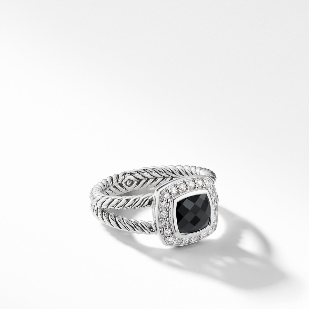 David Yurman Petite Albion Ring with Black Onyx and Diamonds - Size 8
