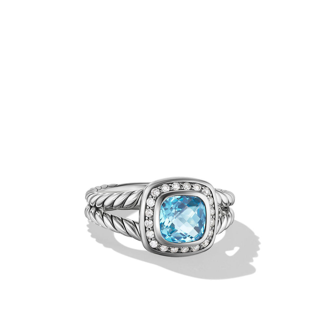 David Yurman Petite Albion Ring with Blue Topaz and Diamonds - Size 9