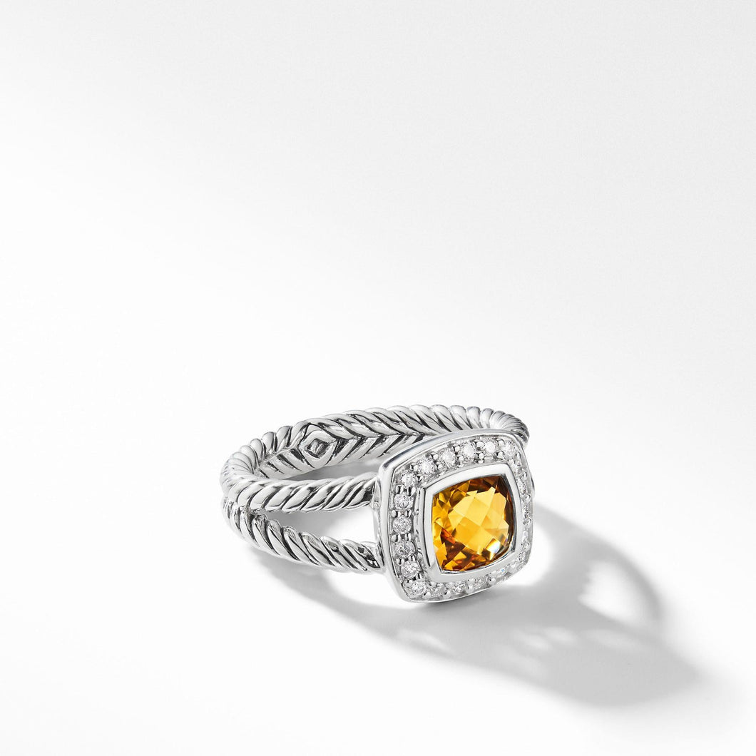 David Yurman Petite Albion Ring with Citrine and Diamonds - Size 6