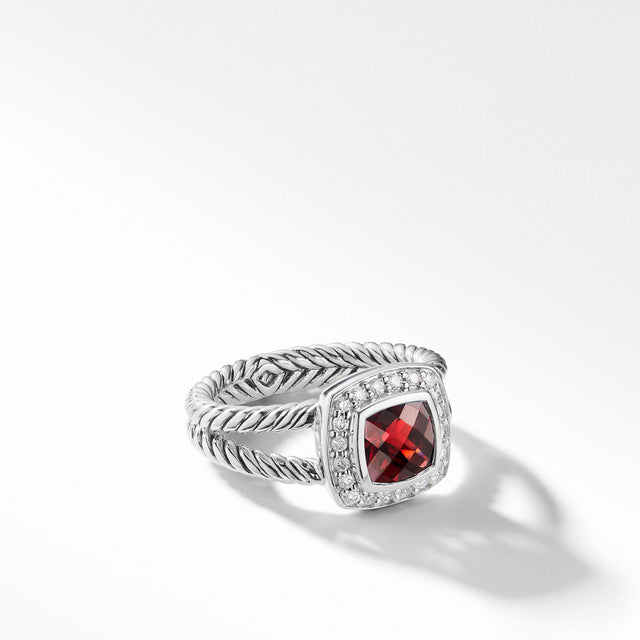 David Yurman Petite Albion Ring with Garnet and Diamonds - Size 7