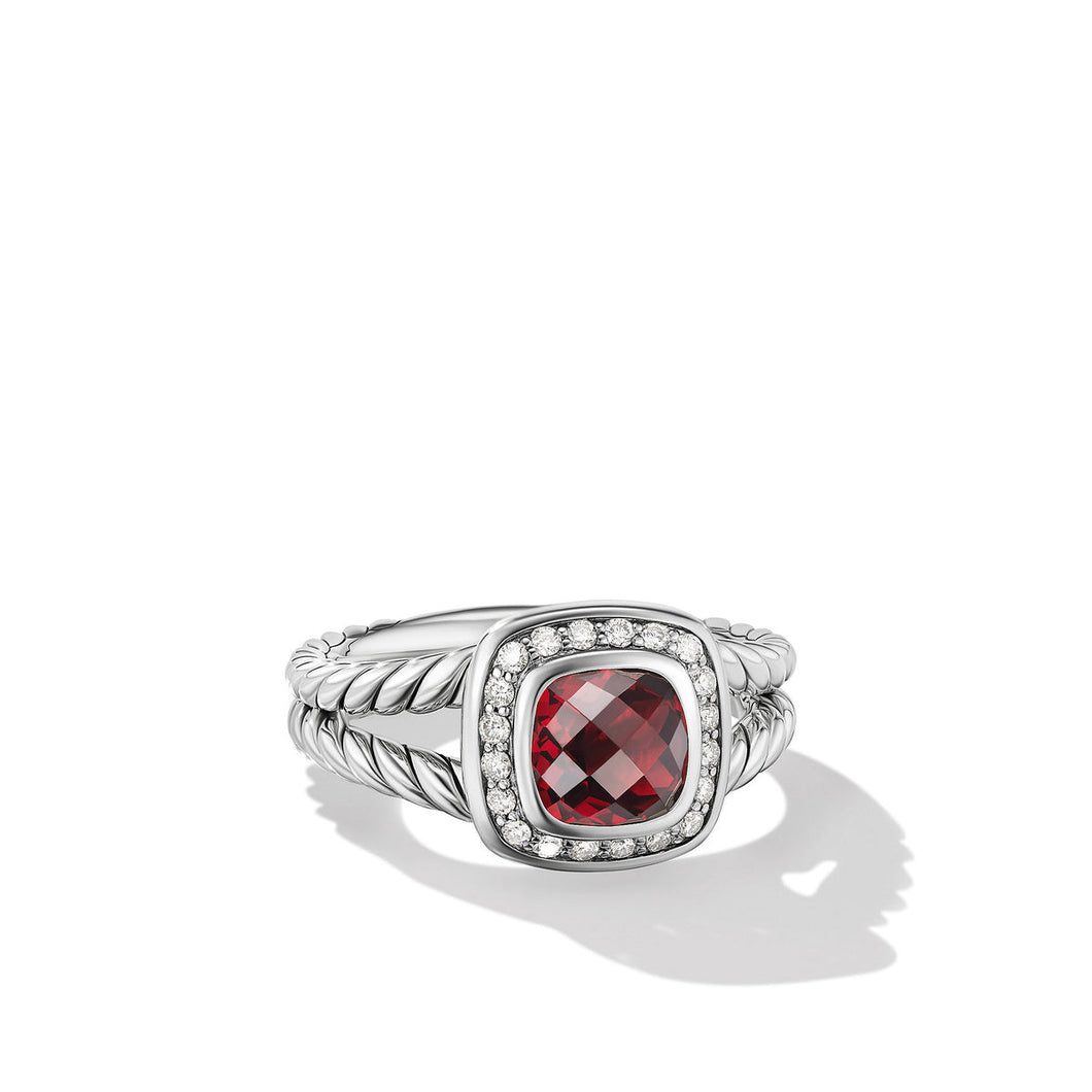 David Yurman Petite Albion Ring with Garnet and Diamonds - Size 9.5