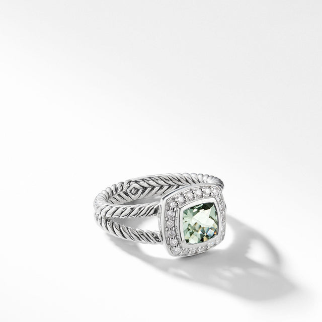 David Yurman Petite Albion Ring with Prasiolite and Diamonds - Size 8.5