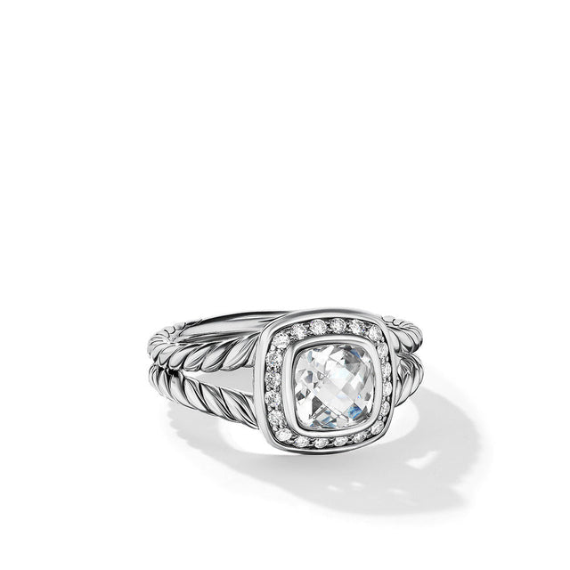David Yurman Petite Albion Ring with White Topaz and Pave Diamonds, 7mm - Size 5.5